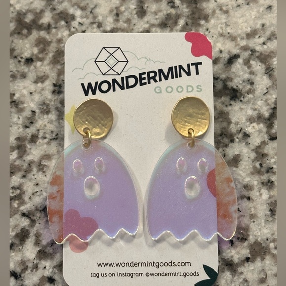 New Wondermint Goods Ghost Iridescent Halloween Acrylic Earrings - Picture 4 of 5